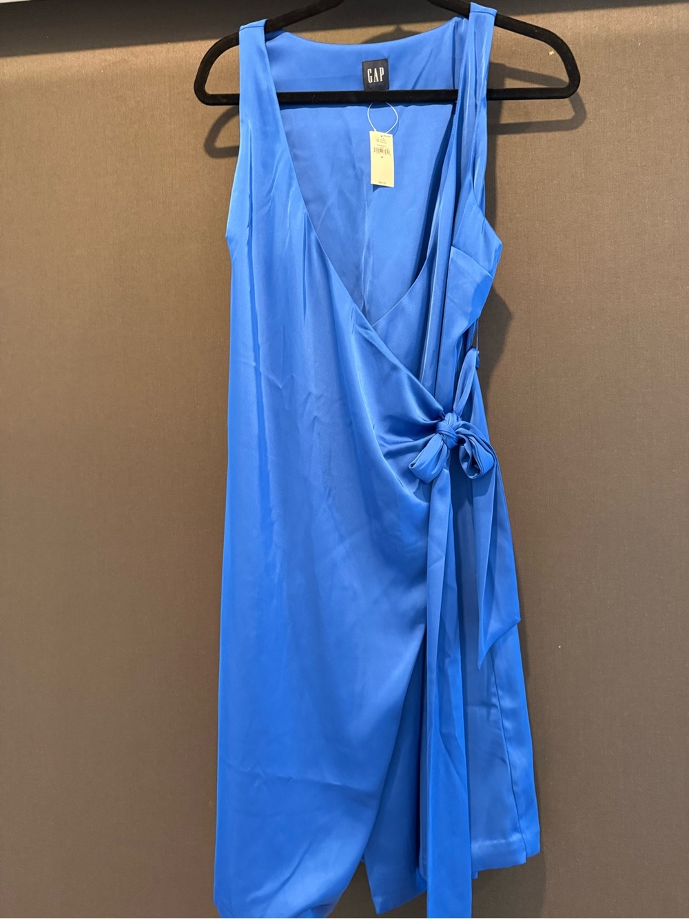 GAP Cobalt Blue Satin Wrap Midi Dress